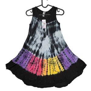 India Boutique Kids Rainbow Tie Dye Dress Sleeveless Size L Boho